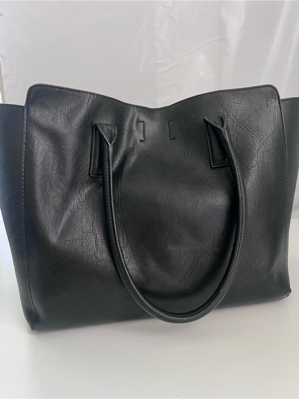 Everyday Black Leather-Look Tote Bag